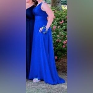 Jovani Chiffon Blue One Shoulder diamond Prom Dress